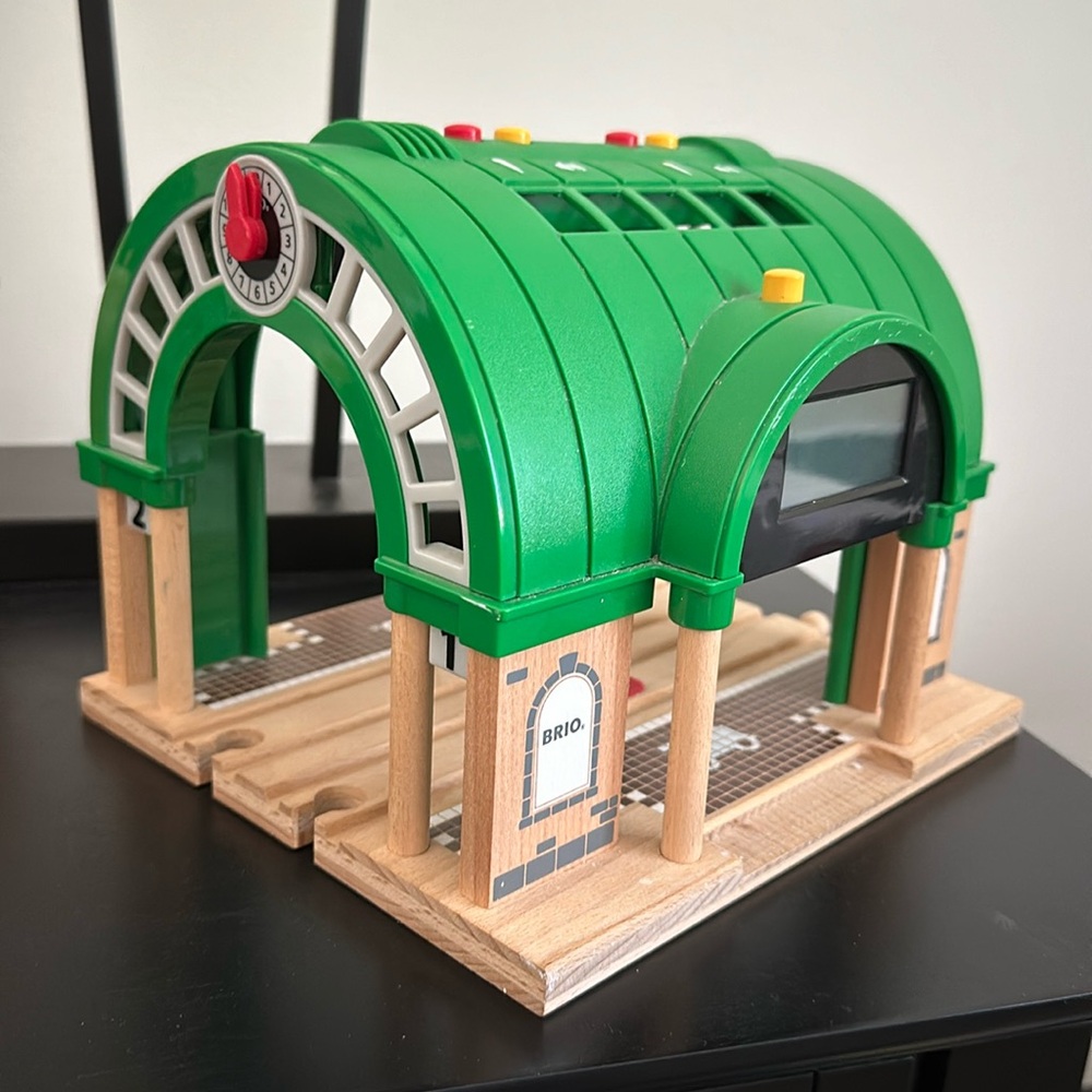 Vintage Brio train station with recordable audio